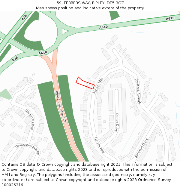 59, FERRERS WAY, RIPLEY, DE5 3GZ: Location map and indicative extent of plot