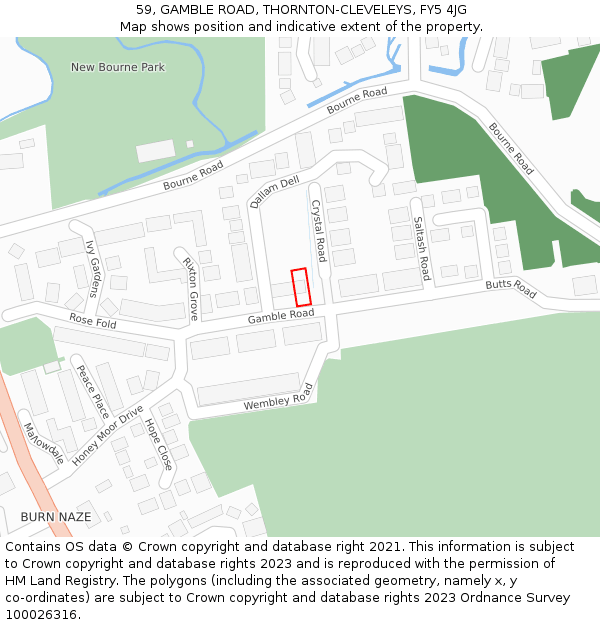 59, GAMBLE ROAD, THORNTON-CLEVELEYS, FY5 4JG: Location map and indicative extent of plot