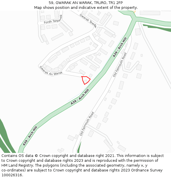 59, GWARAK AN WARAK, TRURO, TR1 2FP: Location map and indicative extent of plot