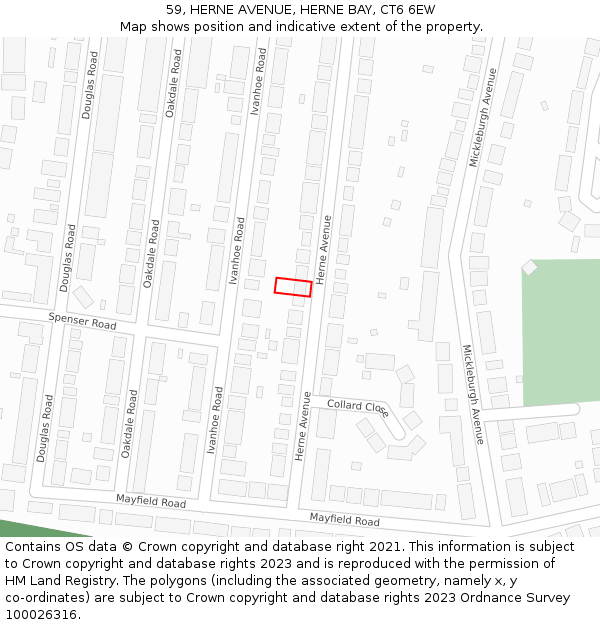 59, HERNE AVENUE, HERNE BAY, CT6 6EW: Location map and indicative extent of plot