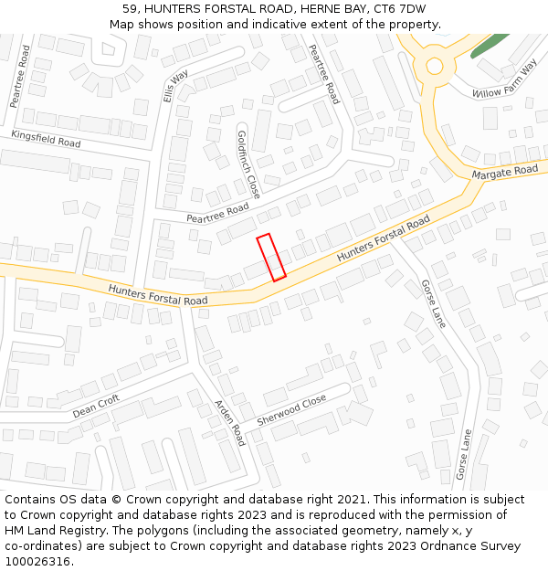 59, HUNTERS FORSTAL ROAD, HERNE BAY, CT6 7DW: Location map and indicative extent of plot