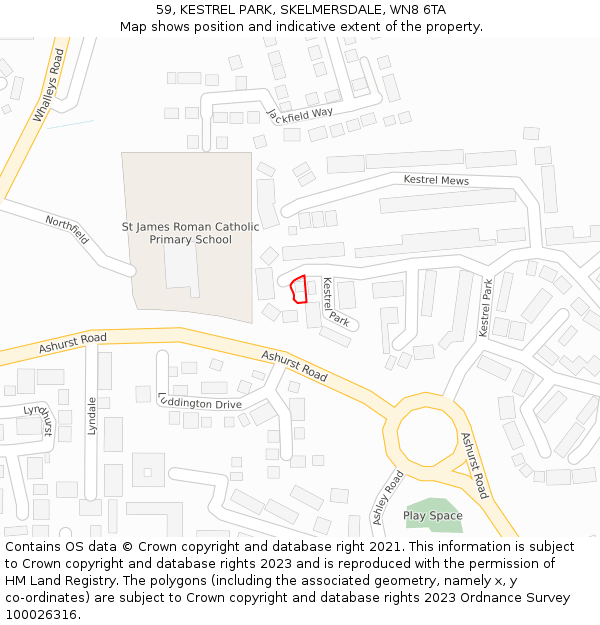 59, KESTREL PARK, SKELMERSDALE, WN8 6TA: Location map and indicative extent of plot