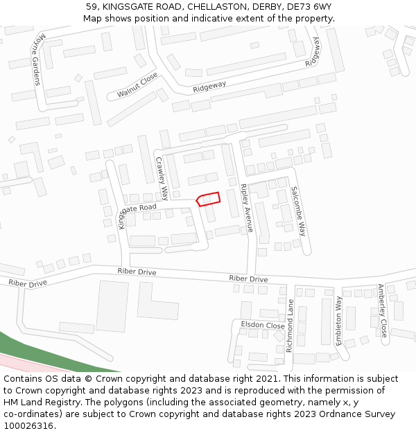 59, KINGSGATE ROAD, CHELLASTON, DERBY, DE73 6WY: Location map and indicative extent of plot