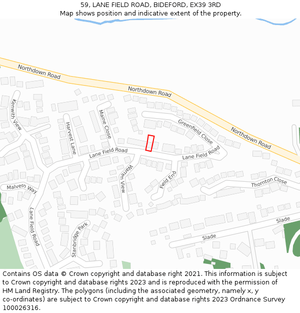 59, LANE FIELD ROAD, BIDEFORD, EX39 3RD: Location map and indicative extent of plot