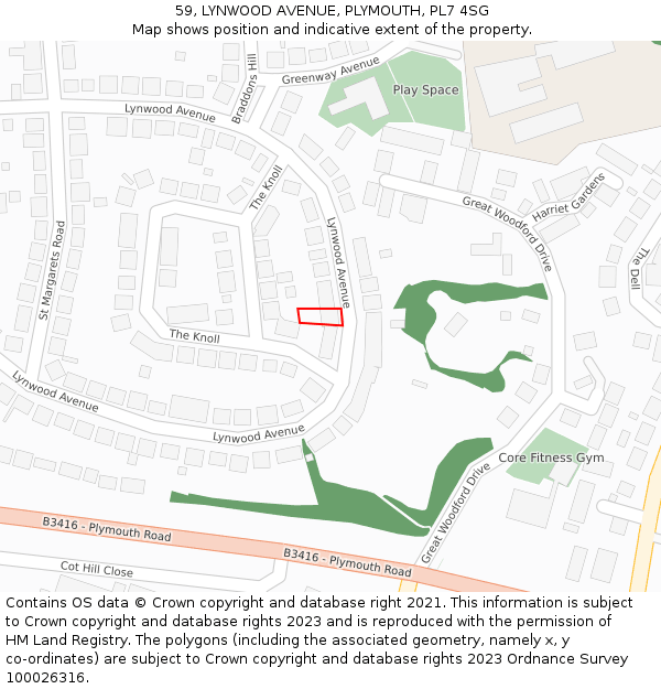 59, LYNWOOD AVENUE, PLYMOUTH, PL7 4SG: Location map and indicative extent of plot