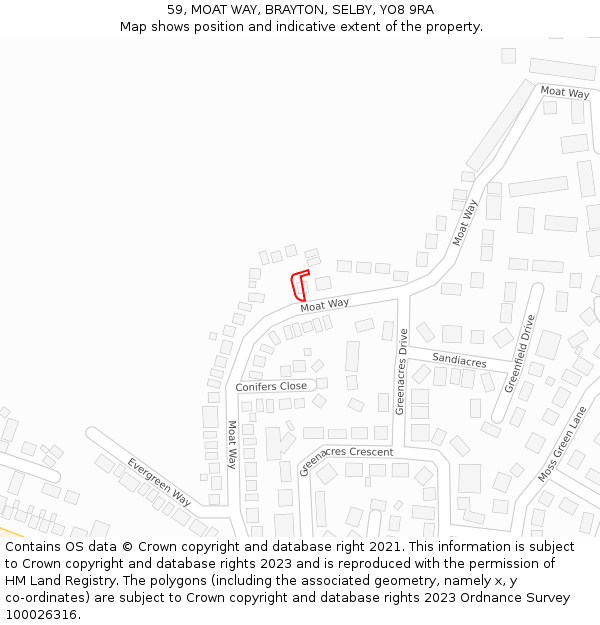 59, MOAT WAY, BRAYTON, SELBY, YO8 9RA: Location map and indicative extent of plot