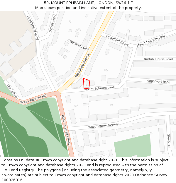 59, MOUNT EPHRAIM LANE, LONDON, SW16 1JE: Location map and indicative extent of plot