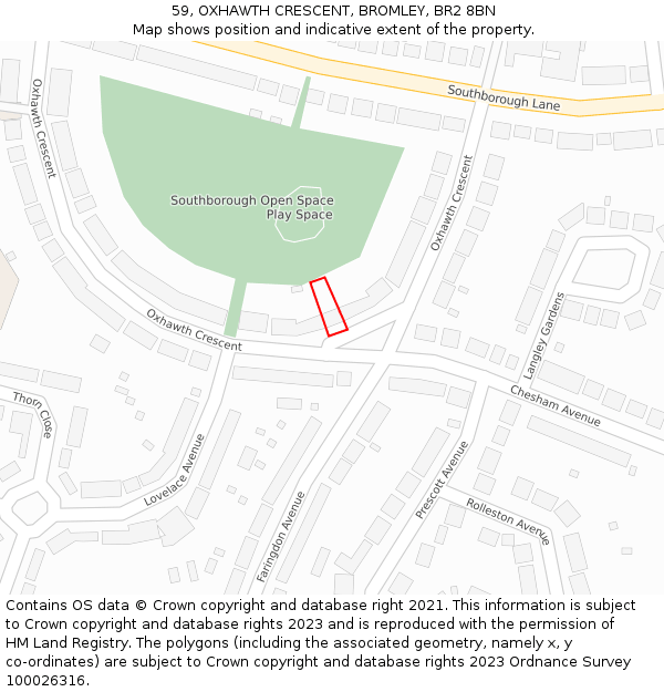 59, OXHAWTH CRESCENT, BROMLEY, BR2 8BN: Location map and indicative extent of plot