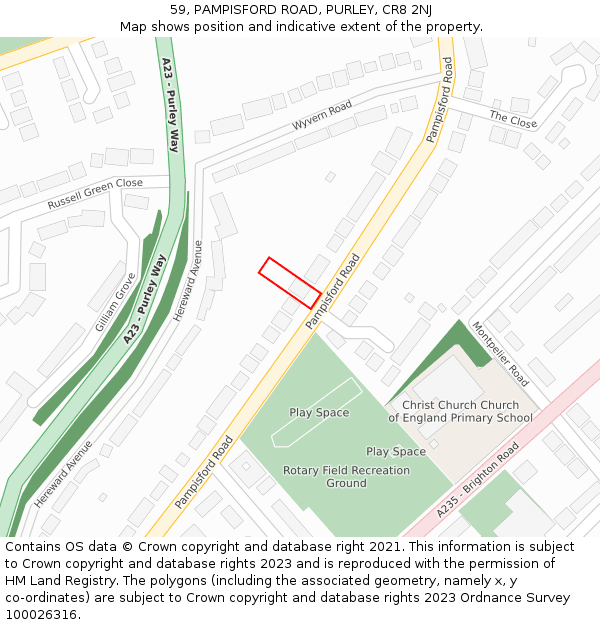 59, PAMPISFORD ROAD, PURLEY, CR8 2NJ: Location map and indicative extent of plot