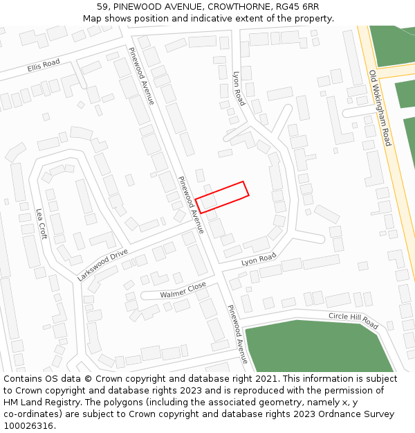 59, PINEWOOD AVENUE, CROWTHORNE, RG45 6RR: Location map and indicative extent of plot