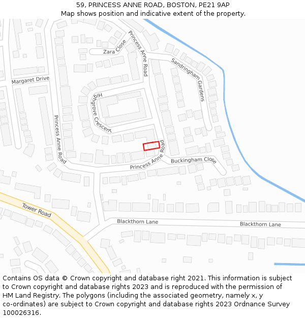 59, PRINCESS ANNE ROAD, BOSTON, PE21 9AP: Location map and indicative extent of plot