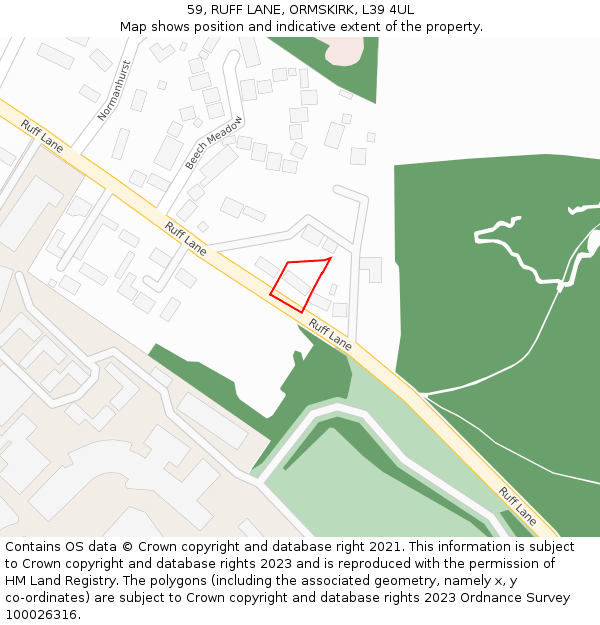 59, RUFF LANE, ORMSKIRK, L39 4UL: Location map and indicative extent of plot