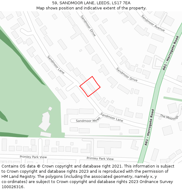 59, SANDMOOR LANE, LEEDS, LS17 7EA: Location map and indicative extent of plot