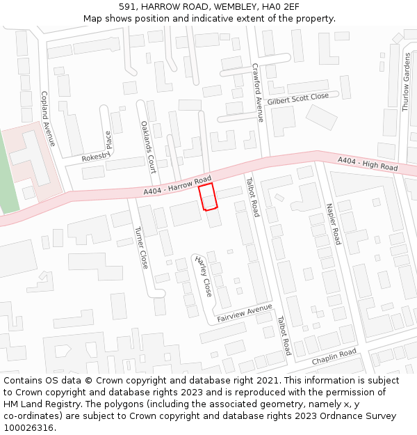 591, HARROW ROAD, WEMBLEY, HA0 2EF: Location map and indicative extent of plot