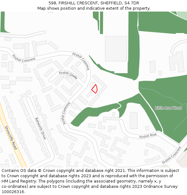 598, FIRSHILL CRESCENT, SHEFFIELD, S4 7DR: Location map and indicative extent of plot