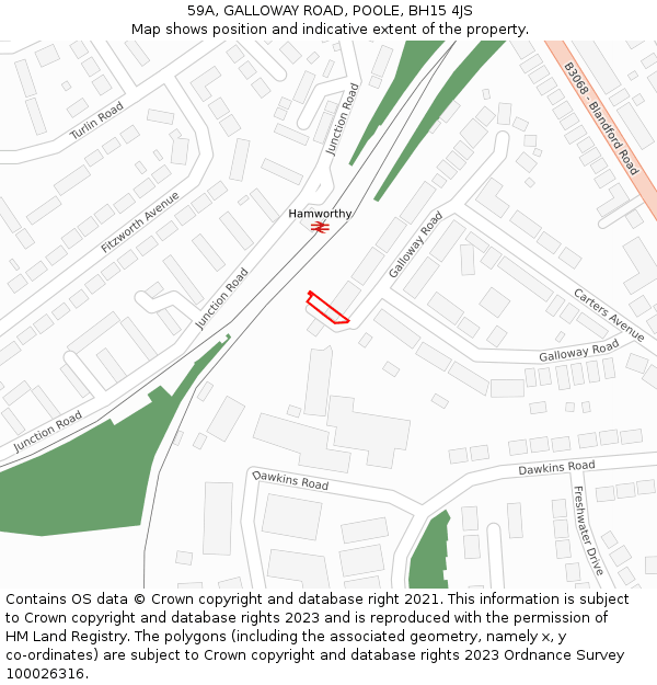 59A, GALLOWAY ROAD, POOLE, BH15 4JS: Location map and indicative extent of plot