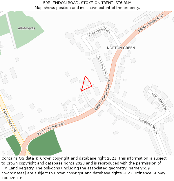 59B, ENDON ROAD, STOKE-ON-TRENT, ST6 8NA: Location map and indicative extent of plot