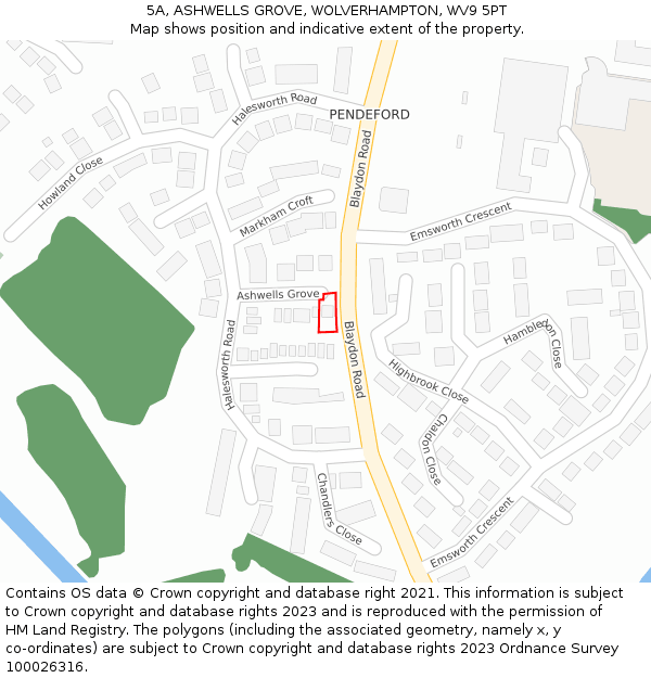 5A, ASHWELLS GROVE, WOLVERHAMPTON, WV9 5PT: Location map and indicative extent of plot