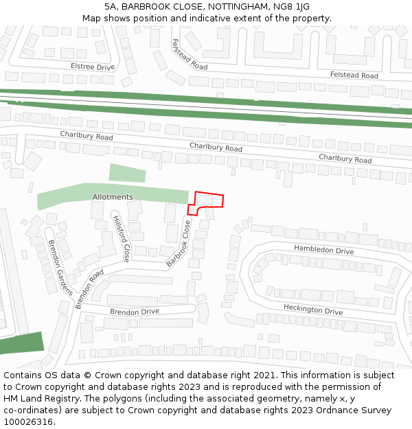 5A, BARBROOK CLOSE, NOTTINGHAM, NG8 1JG: Location map and indicative extent of plot