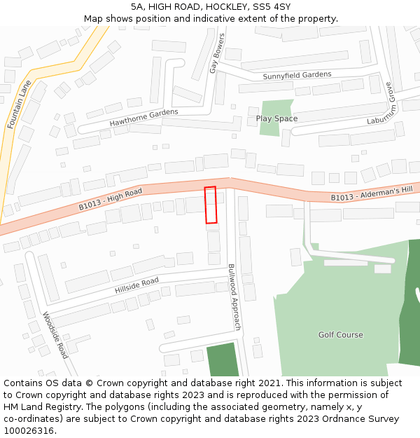 5A, HIGH ROAD, HOCKLEY, SS5 4SY: Location map and indicative extent of plot