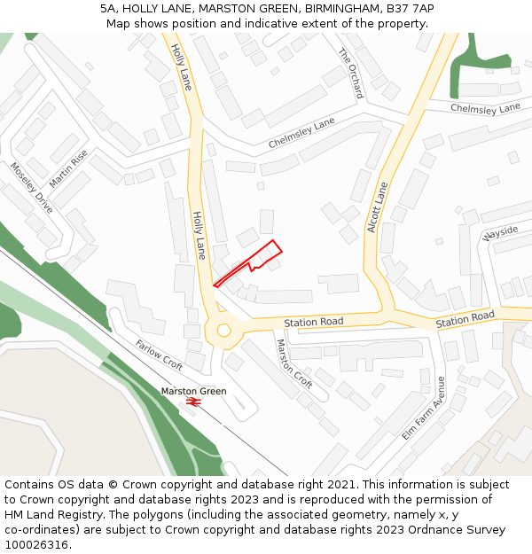 5A, HOLLY LANE, MARSTON GREEN, BIRMINGHAM, B37 7AP: Location map and indicative extent of plot