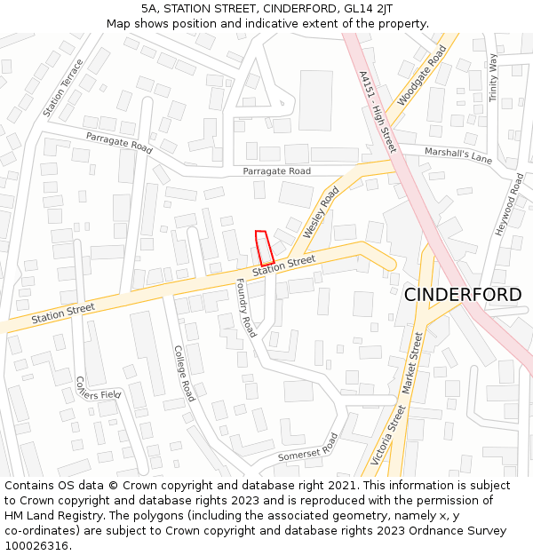 5A, STATION STREET, CINDERFORD, GL14 2JT: Location map and indicative extent of plot