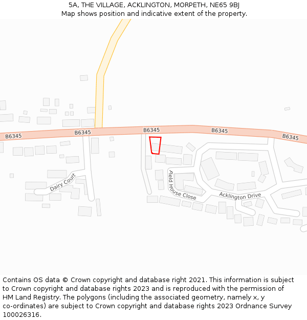5A, THE VILLAGE, ACKLINGTON, MORPETH, NE65 9BJ: Location map and indicative extent of plot