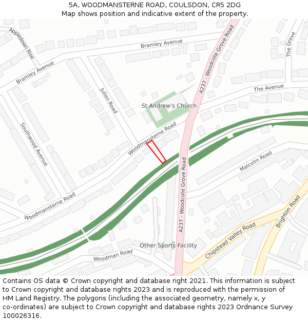 5A, WOODMANSTERNE ROAD, COULSDON, CR5 2DG: Location map and indicative extent of plot