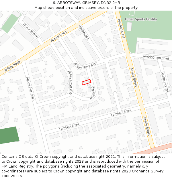 6, ABBOTSWAY, GRIMSBY, DN32 0HB: Location map and indicative extent of plot