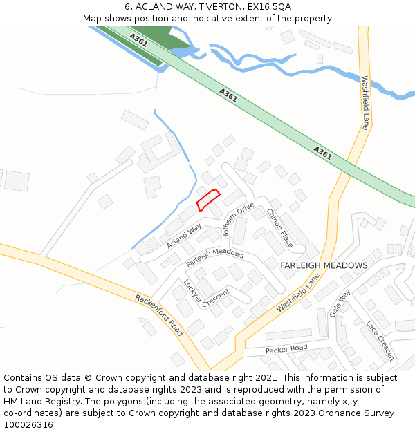 6, ACLAND WAY, TIVERTON, EX16 5QA: Location map and indicative extent of plot