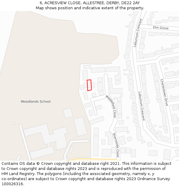 6, ACRESVIEW CLOSE, ALLESTREE, DERBY, DE22 2AY: Location map and indicative extent of plot