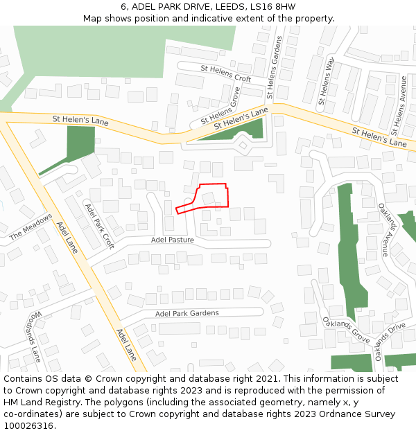 6, ADEL PARK DRIVE, LEEDS, LS16 8HW: Location map and indicative extent of plot