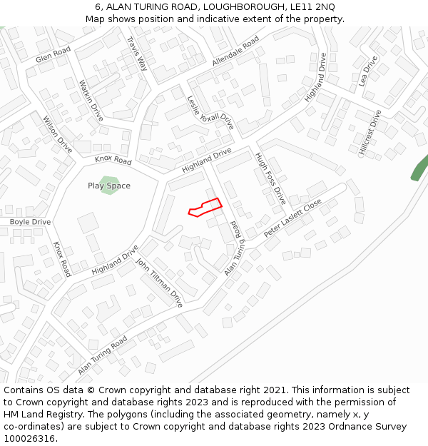 6, ALAN TURING ROAD, LOUGHBOROUGH, LE11 2NQ: Location map and indicative extent of plot