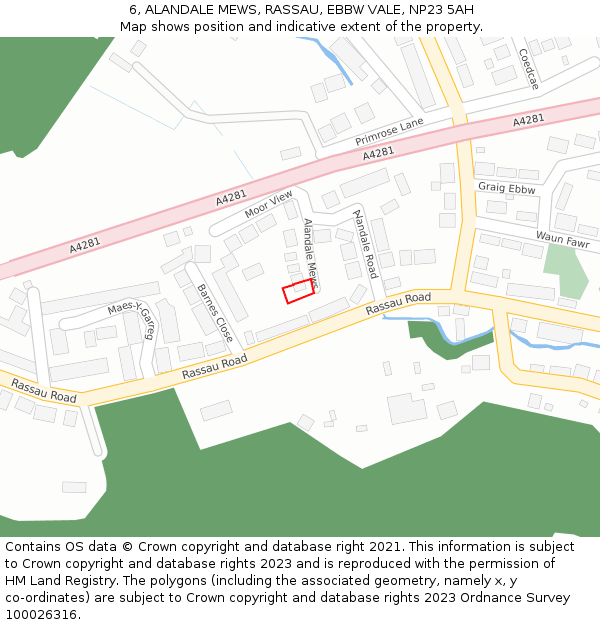 6, ALANDALE MEWS, RASSAU, EBBW VALE, NP23 5AH: Location map and indicative extent of plot