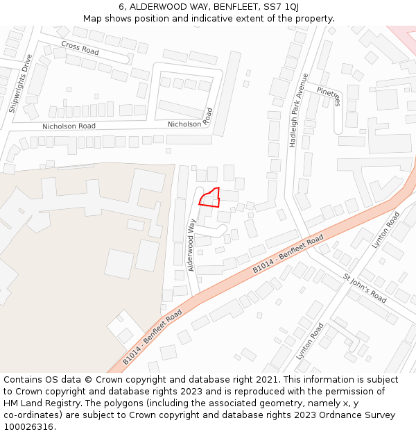 6, ALDERWOOD WAY, BENFLEET, SS7 1QJ: Location map and indicative extent of plot