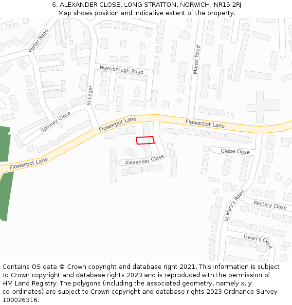 6, ALEXANDER CLOSE, LONG STRATTON, NORWICH, NR15 2RJ: Location map and indicative extent of plot