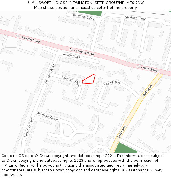 6, ALLSWORTH CLOSE, NEWINGTON, SITTINGBOURNE, ME9 7NW: Location map and indicative extent of plot