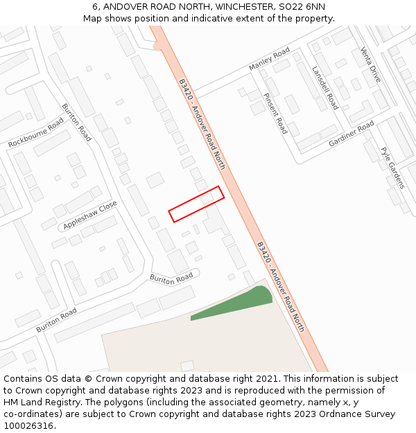 6, ANDOVER ROAD NORTH, WINCHESTER, SO22 6NN: Location map and indicative extent of plot