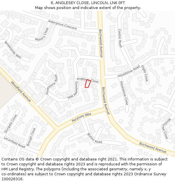 6, ANGLESEY CLOSE, LINCOLN, LN6 0FT: Location map and indicative extent of plot