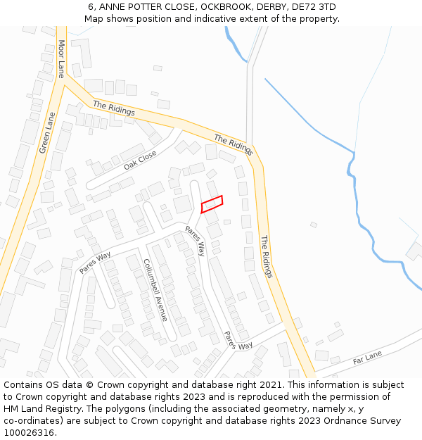 6, ANNE POTTER CLOSE, OCKBROOK, DERBY, DE72 3TD: Location map and indicative extent of plot