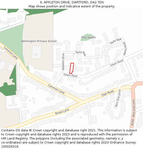 6, APPLETON DRIVE, DARTFORD, DA2 7EN: Location map and indicative extent of plot