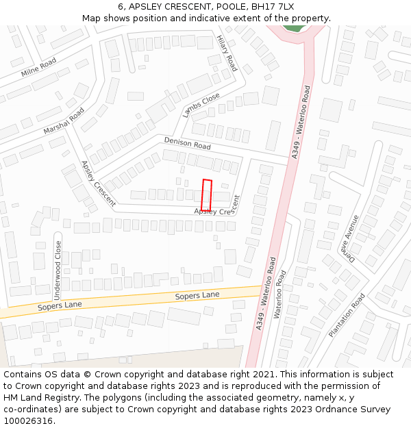 6, APSLEY CRESCENT, POOLE, BH17 7LX: Location map and indicative extent of plot