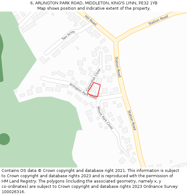 6, ARLINGTON PARK ROAD, MIDDLETON, KING'S LYNN, PE32 1YB: Location map and indicative extent of plot