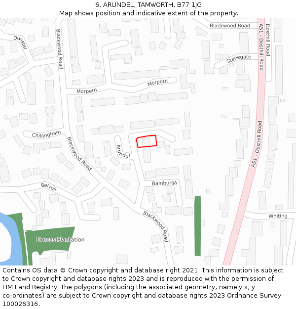 6, ARUNDEL, TAMWORTH, B77 1JG: Location map and indicative extent of plot