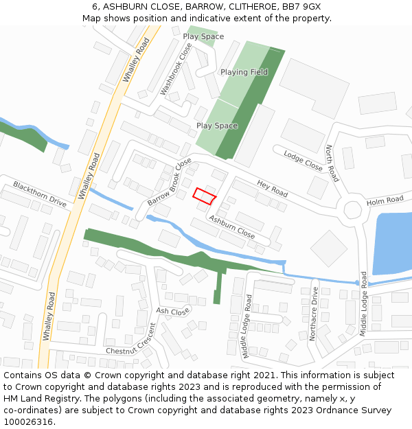 6, ASHBURN CLOSE, BARROW, CLITHEROE, BB7 9GX: Location map and indicative extent of plot