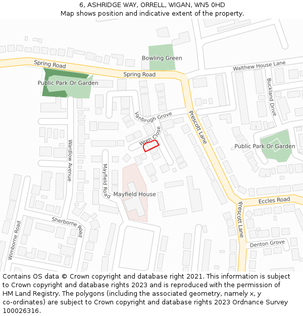 6, ASHRIDGE WAY, ORRELL, WIGAN, WN5 0HD: Location map and indicative extent of plot