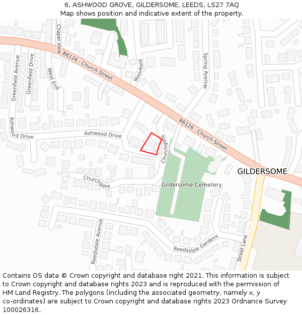 6, ASHWOOD GROVE, GILDERSOME, LEEDS, LS27 7AQ: Location map and indicative extent of plot