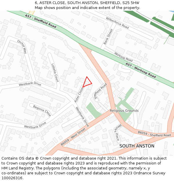 6, ASTER CLOSE, SOUTH ANSTON, SHEFFIELD, S25 5HW: Location map and indicative extent of plot