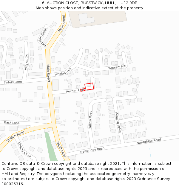 6, AUCTION CLOSE, BURSTWICK, HULL, HU12 9DB: Location map and indicative extent of plot