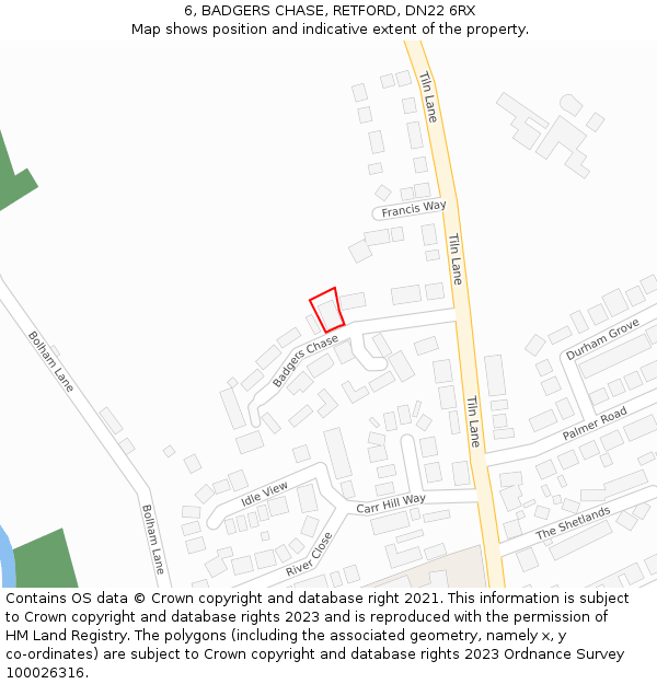 6, BADGERS CHASE, RETFORD, DN22 6RX: Location map and indicative extent of plot